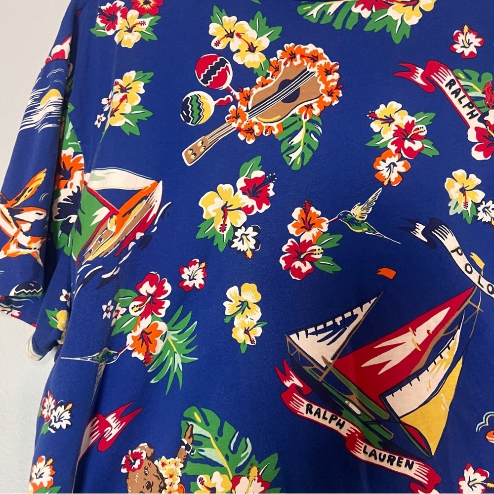 Polo by Ralph Lauren Aloha Bear Short Sleeve Shirt Size XXL Blue Tropical - Picture 11 of 12
